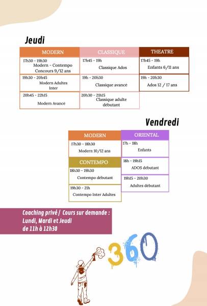 Planning Danse - Yoga - Pilates - Théâtre - Chant (enfant) - Orientale
